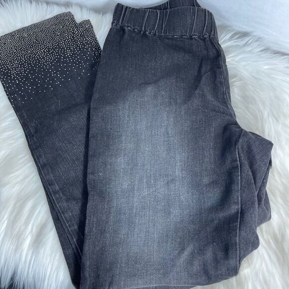 Soft Surroundings Black Denim Pull On Rhinestone Trim Pants Style #27446 Sz S - Picture 2 of 8
